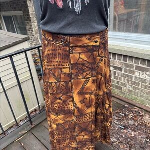 Vintage Bohemian Brown wrap Patterned Skirt